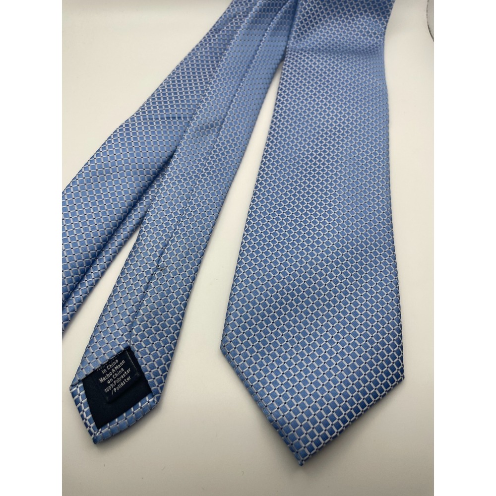 CM Gold Series Mens Light Blue Geometric Micro Check Polyester Necktie Business